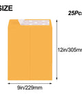 25 Pack Manila Self Seal Envelopes 9x12 Catalog Mailers With Kraft Finish No Mess Double Sided Gummed Flap size dimensions