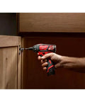 Hella Compact And Ridiculously Slick 12V Cordless Driver Drill Kit with Variable Speed Trigger used for cabinet installation.