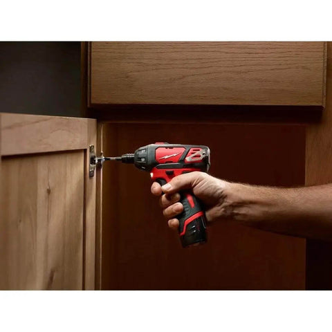 Hella Compact And Ridiculously Slick 12V Cordless Driver Drill Kit with Variable Speed Trigger used for cabinet installation.