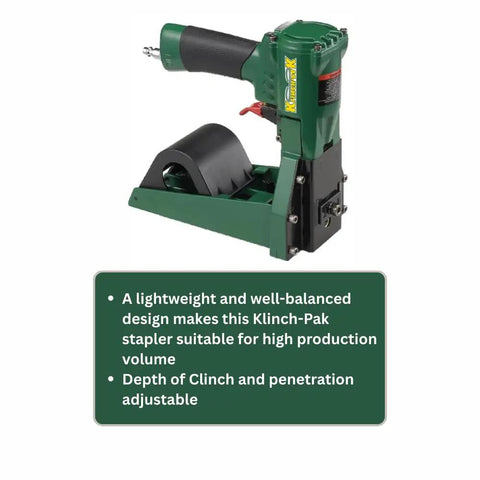 Smooth Shooting Pneumatic Cartoning Stapler Driving RR1 Series Staples With 5/8 Or 3/4 Inch Legs For Locking Down Folding Boxes With Zero Fuss Heavy Carry Performance, side view on a solid background.