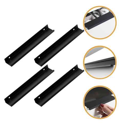 Matte Dark Hidden Cabinet Drawer Pulls 4 Pack, 200mm Extended Kitchen And Wardrobe Door Handles, low profile design, easy grip use