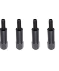 Premium Eight Piece Valve Cover Bolt And Stud Set With Rugged Black Coating And Precise Quarter Twenty Threading Crafted For Chevy Small Block Sbc Engines That Turn Heads And Run Clean All Day Long - Four black valve cover studs with threaded ends.