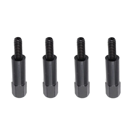 Premium Eight Piece Valve Cover Bolt And Stud Set With Rugged Black Coating And Precise Quarter Twenty Threading Crafted For Chevy Small Block Sbc Engines That Turn Heads And Run Clean All Day Long - Four black valve cover studs with threaded ends.