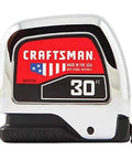 Auto Lock 30 Foot Tape Measure In Chrome With One Hand Release For Quick Layouts Durable Blade Coating For Longevity Made In USA With Global Materials For DIYers And Pros