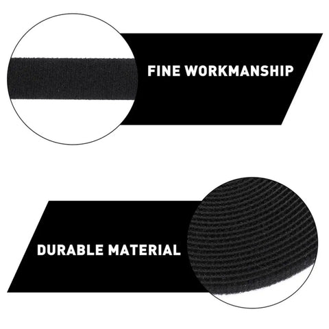 Close-up of reusable black cord straps featuring fine workmanship and durable material for cable management and electrical wiring.