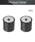 2 Pack Rubber Vibration Isolators 25x20mm With M6 Thread, Tough As Nails Anti Vibration Mounts For Mini Splits, Water Pumps, Diesel Engines, Harvester And Generators. Two black rubber mounts with M6 threaded inserts.