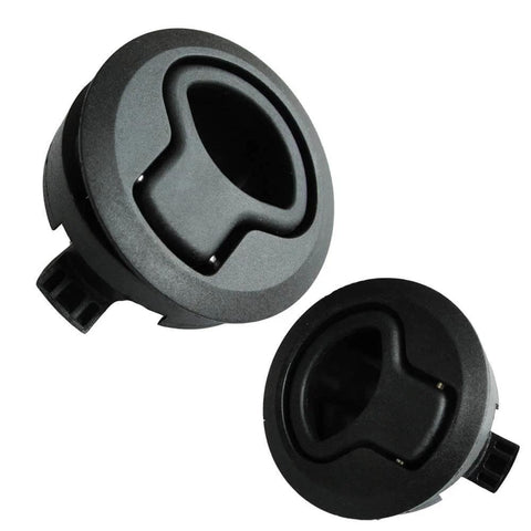 2 Inch Flush Pull Slam Latch Set In Black ABS Plastic For RV Boat Doors Cabinets And Decks, Round 2 Diameter, Includes Steel Screws