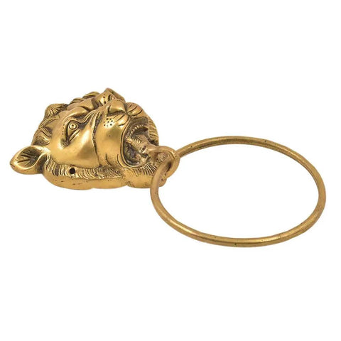 Top Shelf Golden Lion Head Wall Hooks Set Of 4 Handmade Brass Rust Free Heavy Duty Decor Coat Rack, lion head hook detail.