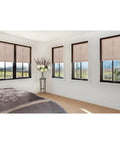 Bedroom with No Tools Needed Easy Lift Cordless Pleated Light Filtering Window Shade Trim At Home Install Natural Fabric