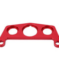 Upgrade Your Rig With This Dope Key Switch And Indicator Light Mount For 450R ATV Made From Stylish Red Aluminum Ensuring A Tight Fit And Secure Attachment Without Compromise On Performance Or Style For Your Badass Off Road Machine. Red aluminum ATV key switch and indicator light mount plate, front view