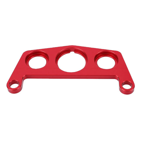 Upgrade Your Rig With This Dope Key Switch And Indicator Light Mount For 450R ATV Made From Stylish Red Aluminum Ensuring A Tight Fit And Secure Attachment Without Compromise On Performance Or Style For Your Badass Off Road Machine. Red aluminum ATV key switch and indicator light mount plate, front view