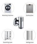 No-Nonsense Backflow Preventer Valve For Washer And Dishwasher, Chrome Solid Brass Angle Valve, Wall Mount with appliance icons