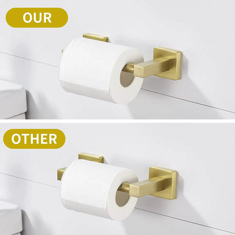 Gold Toilet Paper Holder With Double Post Pivoting Design Brushed Brass Look Wall Mount Tissue Hanger For Bathroom