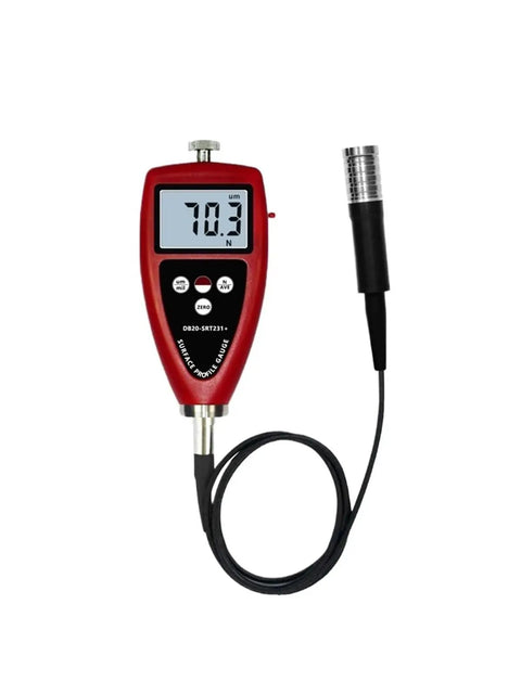 Digital Portable Surface Roughness Tester For Shot Peening And Sandblast Depth Measuring 0 To 6.5 Mm Range DB20 SRT231 Pro Grade Easy Readout Auto Shutdown ASTM D4417 B Compliant Navy Industrial NDT Tool With Intuitive UI, red handheld probe