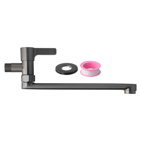 Wall Mounted Kitchen Faucet Cold Water,304 Stainless Steel Extended Spout Rotatable Single Handle For Sink Mop Pool,Gray(25cm) with accessories.