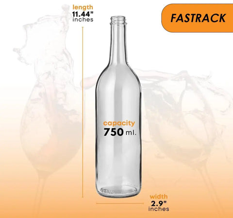 Go To 12 Pack Clear Glass Bottles With No Sweat White Screw Caps Ideal For Bottling DIY Wine Craft Liquor Small Batch Beer Plus Zesty Smoothies Anytime You Want To Save Money, 750ml bottle size with dimensions.