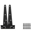 Black T Shape Iron Hinges with screws, galvanized strap hinge for doors, gates, and barns, 17 by 7 cm, includes mounting screws, 2 pack.