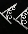 Set Of 2 Heavy Duty Floral Shelf Brackets Made From Lightweight Aluminum, Sturdy Built To Last Wall Mount Corner Braces, black background