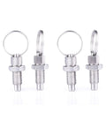 Heavy Duty M6 Stainless Steel Spring Plungers With Pull Ring 4 Pack showing a close-up of stainless steel pins with rings.