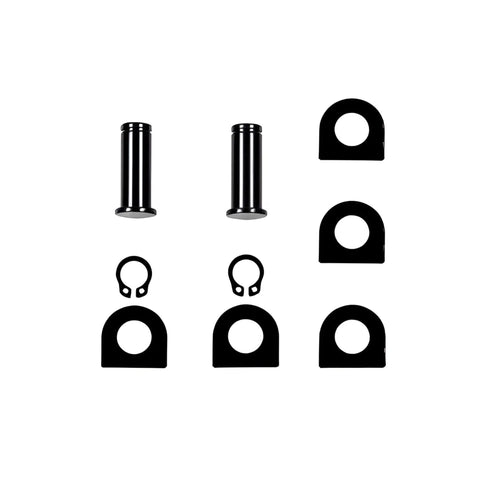 4 Pack Footpeg Mount Pins Kit With Washers And Retaining Clips For Harley Touring Dyna Sportster Softail shown with two pins, washers, and clips.
