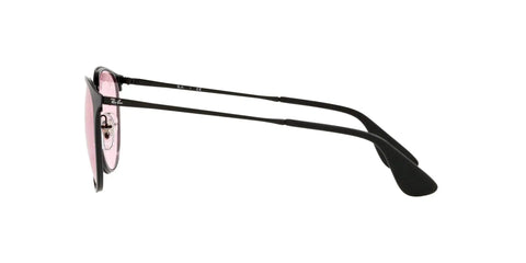 Side view of Unisex Erika Round Metal Sunglasses With Evolve Photochromic Pink To Blue Lenses, Black Frame, 54mm, 100% UV Protection