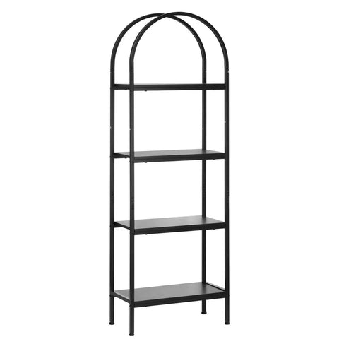 Tall Freestanding Arched 4 Tier Open Storage Shelf With Heavy Duty Metal Frame Industrial Display Unit Black Book Organizer