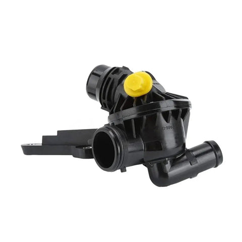 Heavy Duty Thermostat Housing Assembly For Bmw 1 3 5 Series Engine Coolant Controller, black plastic with yellow cap and multiple connectors.