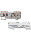 50 Pack PT 2.5 Quattro 4 Wire Terminal Block For DIN Rail With Spring Clamp Quick Safe Electrical Connection gray close-up view
