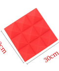 Pro Level Studio Gear Acoustic Foam Panels 12 Pack Sound Dampening Wall Tiles 2 X 12 X 12 Inch Flat Out Echo Killing Pads For Home Jam Bands And Podcast Booths In Cool Red shown in 30cm size with dimensional markings.