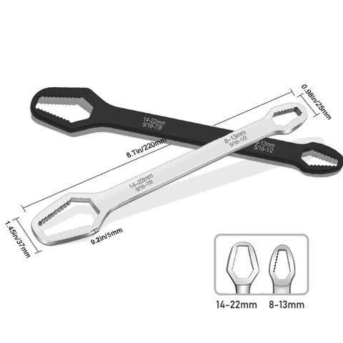 Universal 8 to 22mm Torx Wrench Set With Double Ended Self Tightening Adjustable Wrenches, two-piece tool kit shown in detail.