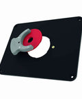 Rock Solid Metal Router Table Insert Plate Featuring Quick Adjust Centering Rings For Seamless Milling And Top Tier Woodworking Crafts Heavy Duty Workshop Essential That Just Works with red centering ring and gray adjuster.
