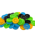 40 Pc Plastic Vehicle Wheels With 20 Pc Metal Axles For RC Cars Trucks Drones Robots Helicopters Diy Model Toys Building Accessories Mix Colors 1.38 Inch Diameter Wheels And 3.94 Inch Long Shafts. Assortment of colorful plastic wheels.