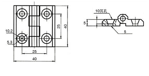 Heavy Duty Built to Last Zinc Alloy Hinge for Electrical Cabinets Black Folding Cabinet Door 1 Piece CL2263A Model Durable Black Finish Hardware for Secure Easy Access Cabinet Doors, technical drawing 40x40mm
