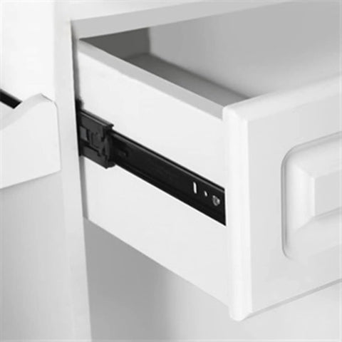 Top Shelf Heavy Duty Full Extension Drawer Slides With Dual Ball Bearings Gliding Smooth As Butter Soft Closing Side Mount Cabinet Hardware Black Finish in use with a white drawer.