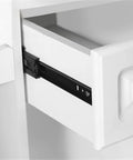 Top Shelf Full Extension Drawer Slides With Soft Close Buffer And Dual Ball Bearing Rails For Dead Smooth Glide And Heavy Duty Weight Handling In Matte Black One Pair Pack installed in a white drawer.