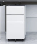 Rolling 3 Drawer Office Filing Cabinet With Lock, Mobile Printer Stand Under Desk Storage, Blanc, 30x45x60 cm view