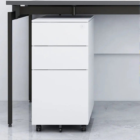 Rolling 3 Drawer Office Filing Cabinet With Lock, Mobile Printer Stand Under Desk Storage, Blanc, 30x45x60 cm view