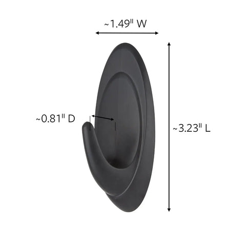 Damage Free Outdoor Wall Hooks Kit With Weather Resistant Strips, black hook dimensions 3.23” L x 1.49” W x 0.81” D