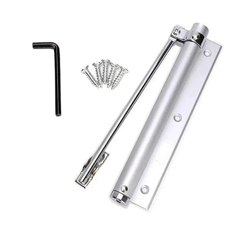 Heavy Duty Aluminum Door Closer with Adjustable Spring Mechanism Soft Close Action, easy mounting hardware included.