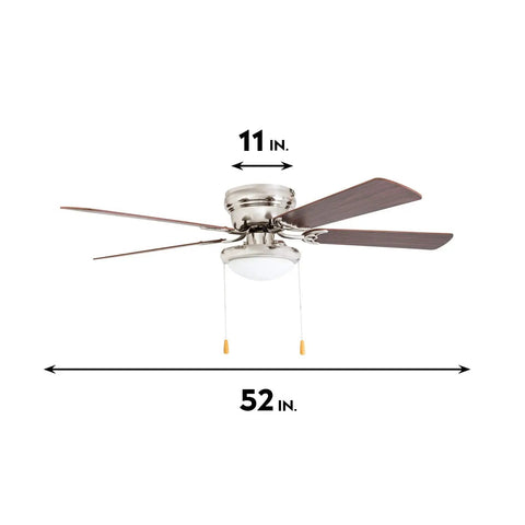 Low Ceiling Friendly Hugger 52 Inch White Ceiling Fan with Bowl Light Kit, 11-inch profile, dual finish blades, flush-mount