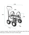 Heavy Duty Garden Hose Reel Cart Wagon With Three Quarter Inch Hose Holds Up To One Hundred Meters, sturdy steel frame,  dimensions 62cm x 96cm.