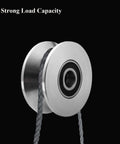 Stainless steel V groove roller with cable, strong load capacity, part of heavy duty stainless steel gate rollers set for smooth gate sliding.
