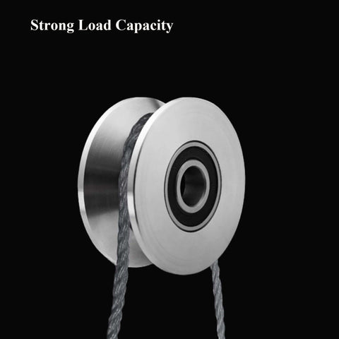 Stainless steel V groove roller with cable, strong load capacity, part of heavy duty stainless steel gate rollers set for smooth gate sliding.