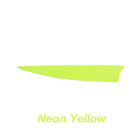 Neon yellow 3-inch shield-cut fletching from Archery Arrows Feathers 3 Inch Real Feathers Fletching With Shield Cut For DIY Hunting And Target Shooting Shafts 36 Pack Neon Yellow Ideal For Backyard Practice Durable And Lightweight Easy To Adhere