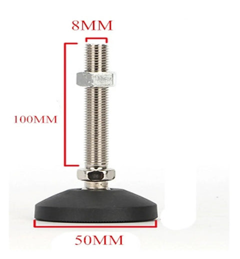 Top Shelf Adjustable Leveling Feet Featuring Threaded M8 Swivel Base, 100mm height and 50mm nylon base size.