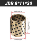 Ten Pack Brass Sleeve Bearings With Oilless Self Lubricating Graphite Core For Zero Grease Headache Operation On Heavy Duty Machinery Sliding Parts Fits 8mm Bore 11mm Outside Diameter 30mm Length, showcasing dimensions.