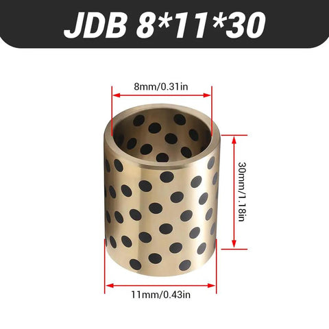 Ten Pack Brass Sleeve Bearings With Oilless Self Lubricating Graphite Core For Zero Grease Headache Operation On Heavy Duty Machinery Sliding Parts Fits 8mm Bore 11mm Outside Diameter 30mm Length, showcasing dimensions.