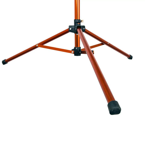 Tri Doc Cycling Stand A Stable Folding Aluminum Non Slip Tri Leg Trail Doc Stand with rubber-covered legs in folded position