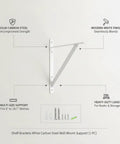 Image of Heavy Duty White Carbon Steel L Bracket For Floating Shelves And Wall Mounts Six Point Three Inch Height with mounting hardware.