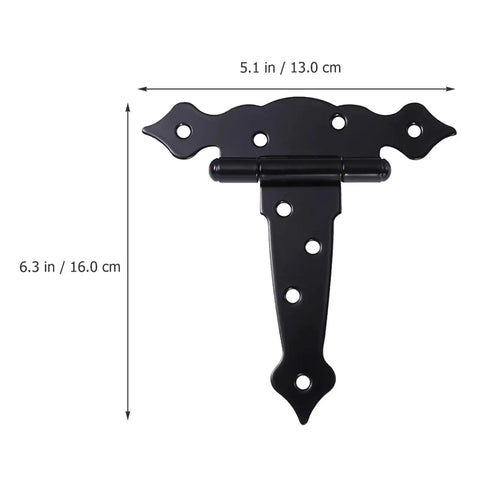 Heavy Duty Black Iron T Hinge For Barn Doors And Sliding Sheds 5.1x6.3 inches with a sturdy design for smooth gate operation.